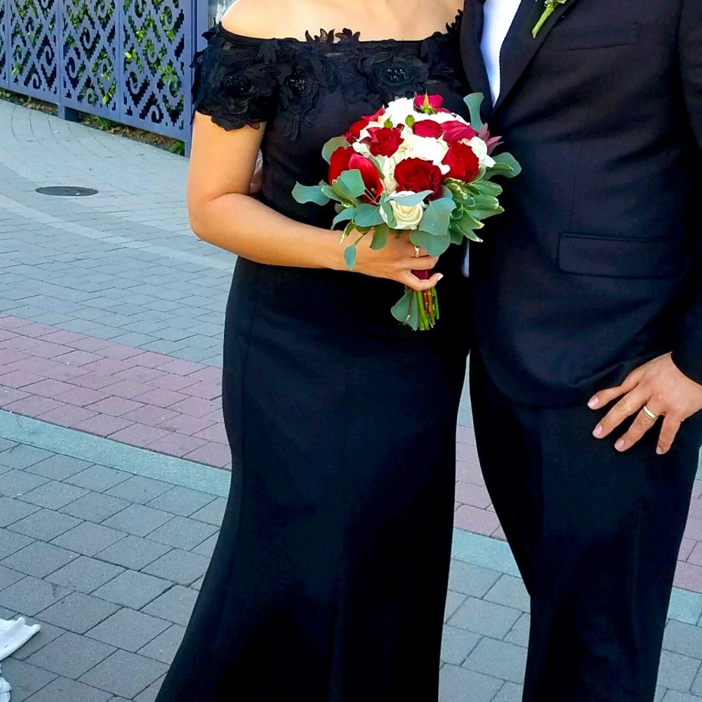Black Gown with lace detail; off the shoulder